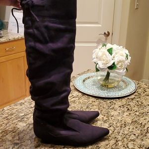 Black suede like over the knee flat boots